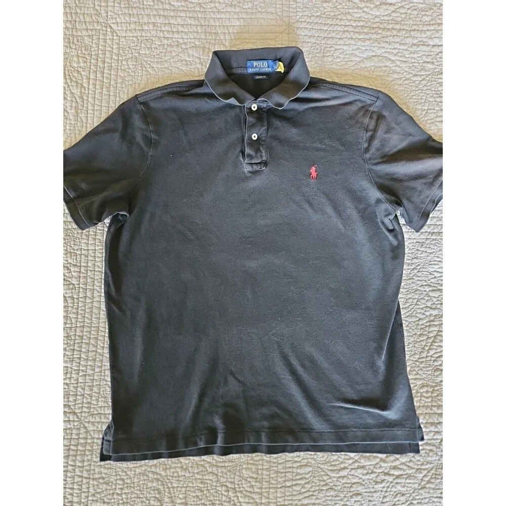 Polo Ralph Lauren Classic Fit Short Sleeve Shirt Size L Black Red Pony